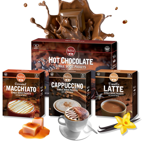 SINGLE SERVE VARIETY PACK OF 4 (HOT CHOCOLATE, CAPPUCCINO, LATTE, MACCHIATO)