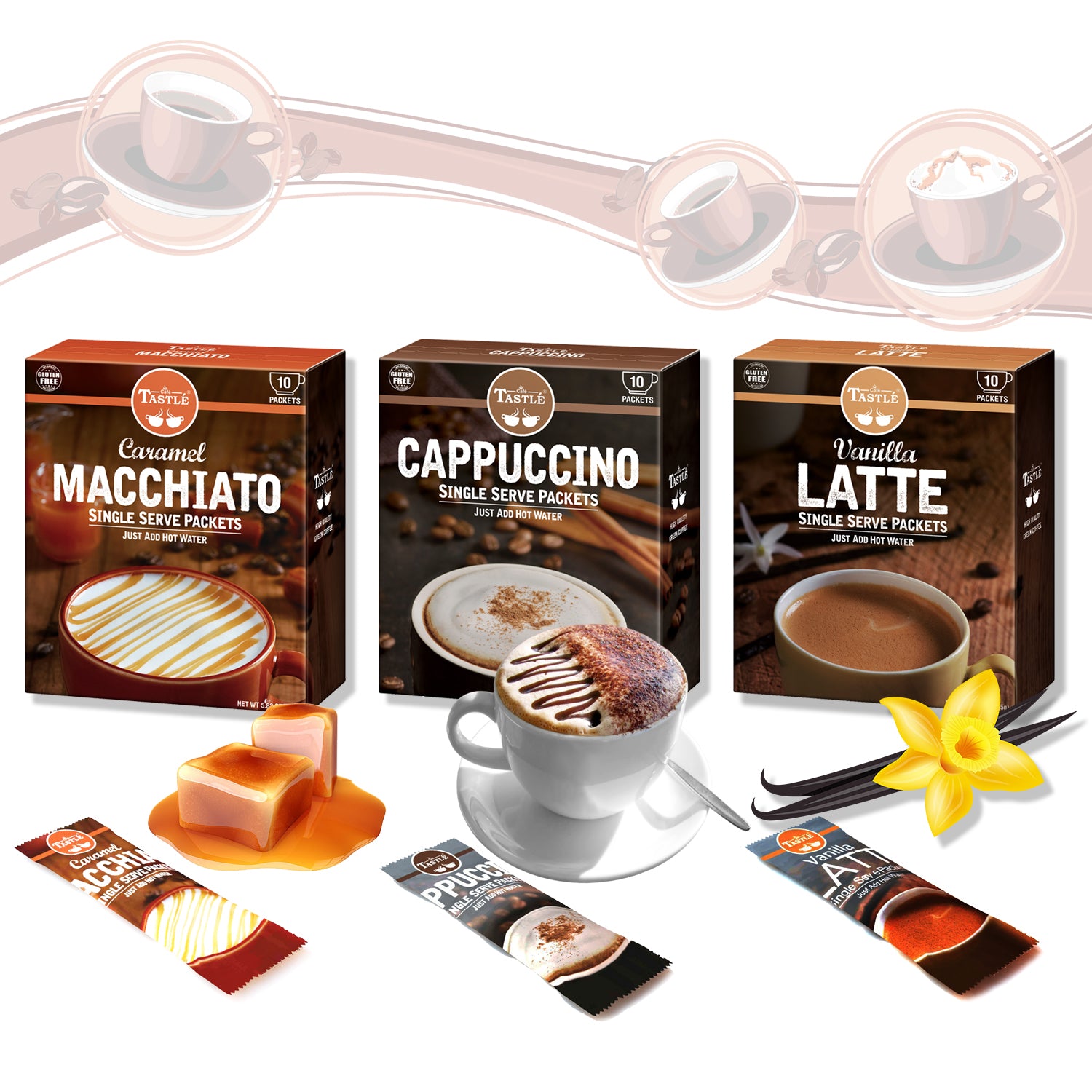 Single Serve Variety Pack of 3 (Cappuccino, Latte, Macchiato